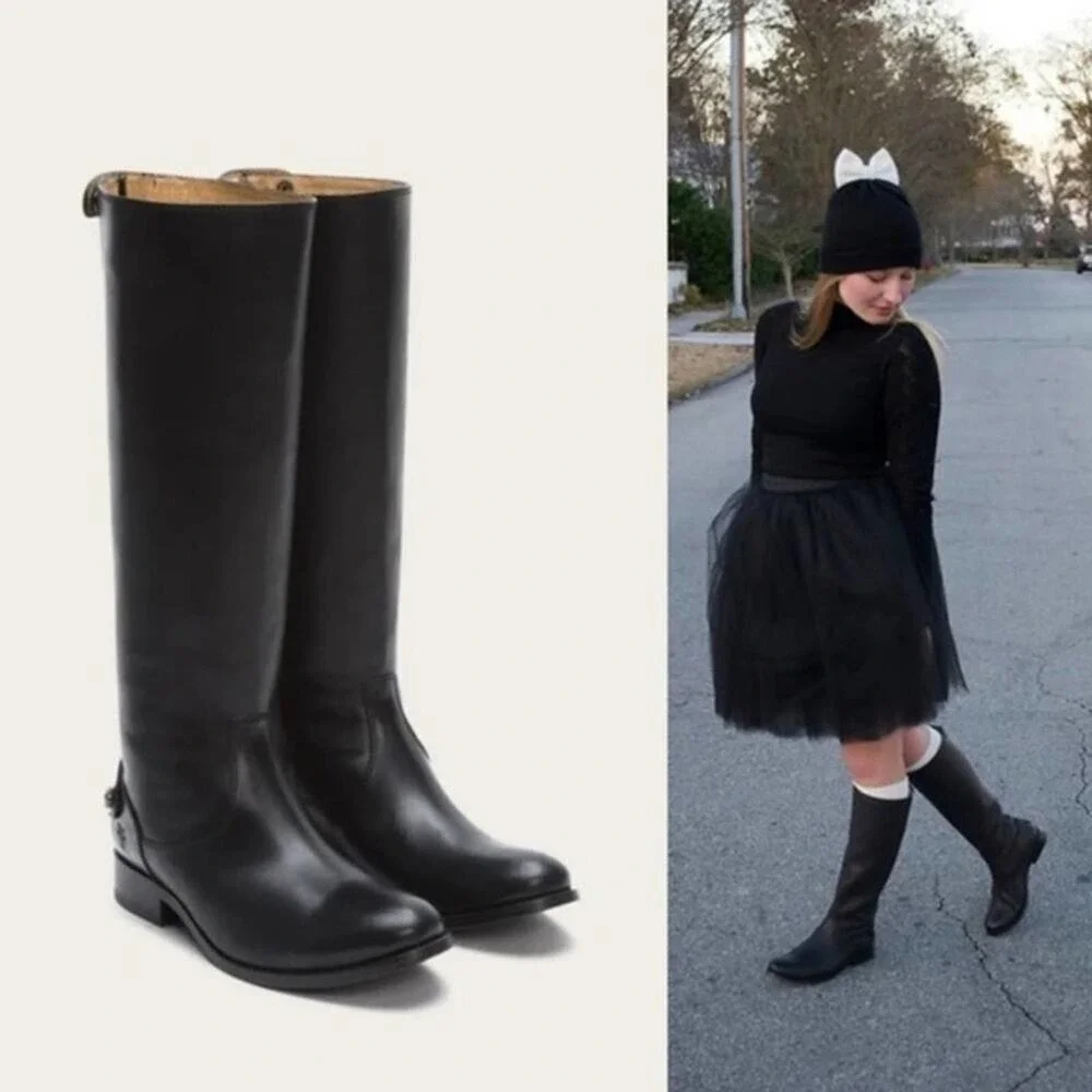 Frye Equestrian Riding Boots Tall Black Leather Classic Minimalist Style Women's